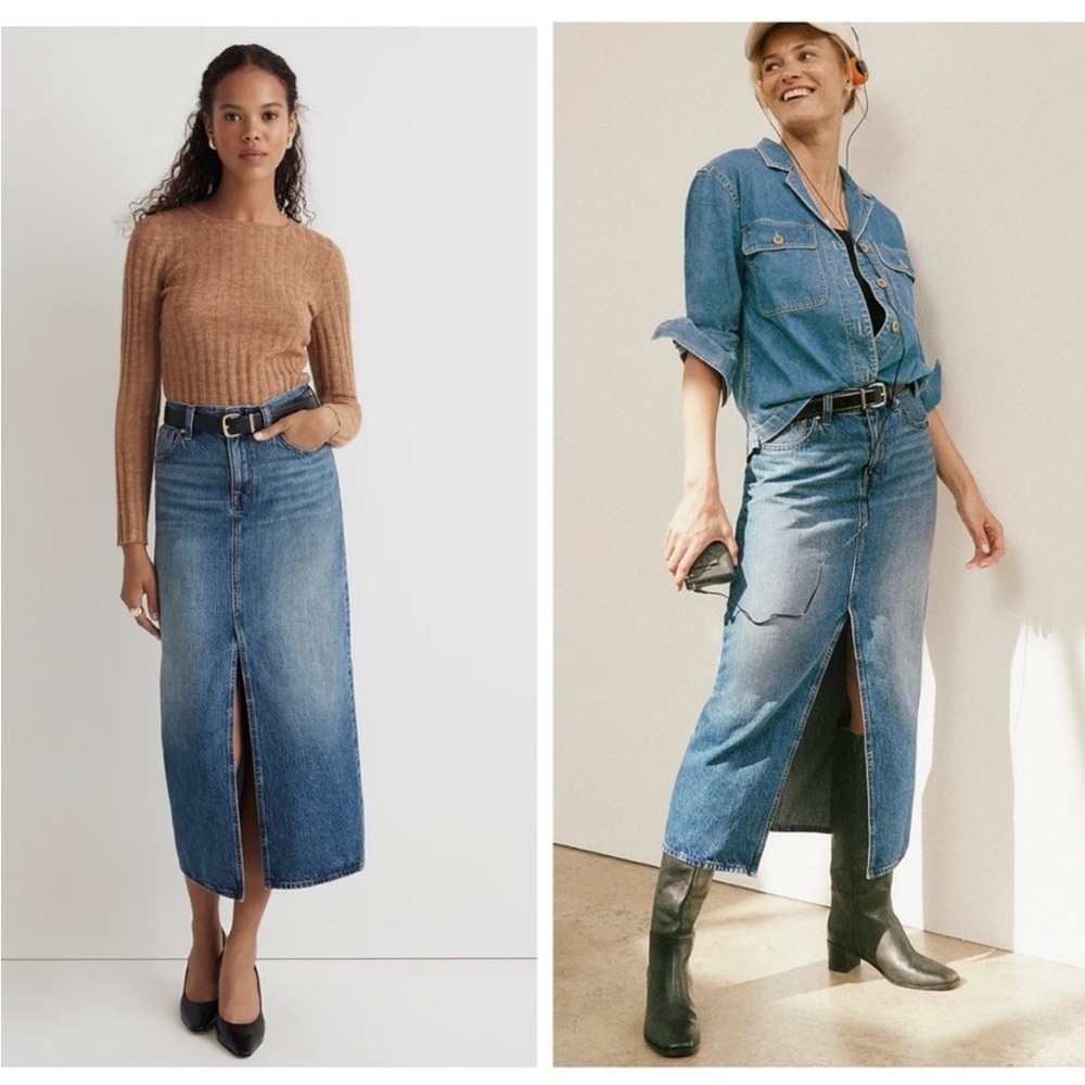 Madewell Long Denim Skirt Size 30 Front Slit